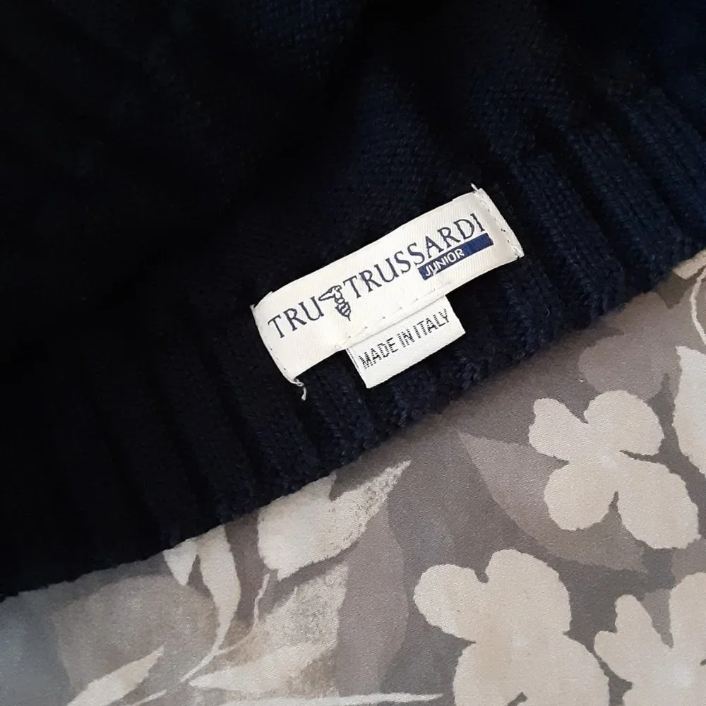 Trussardi Junior - blue and ivory striped wool knit hat - MADE IN ITALY